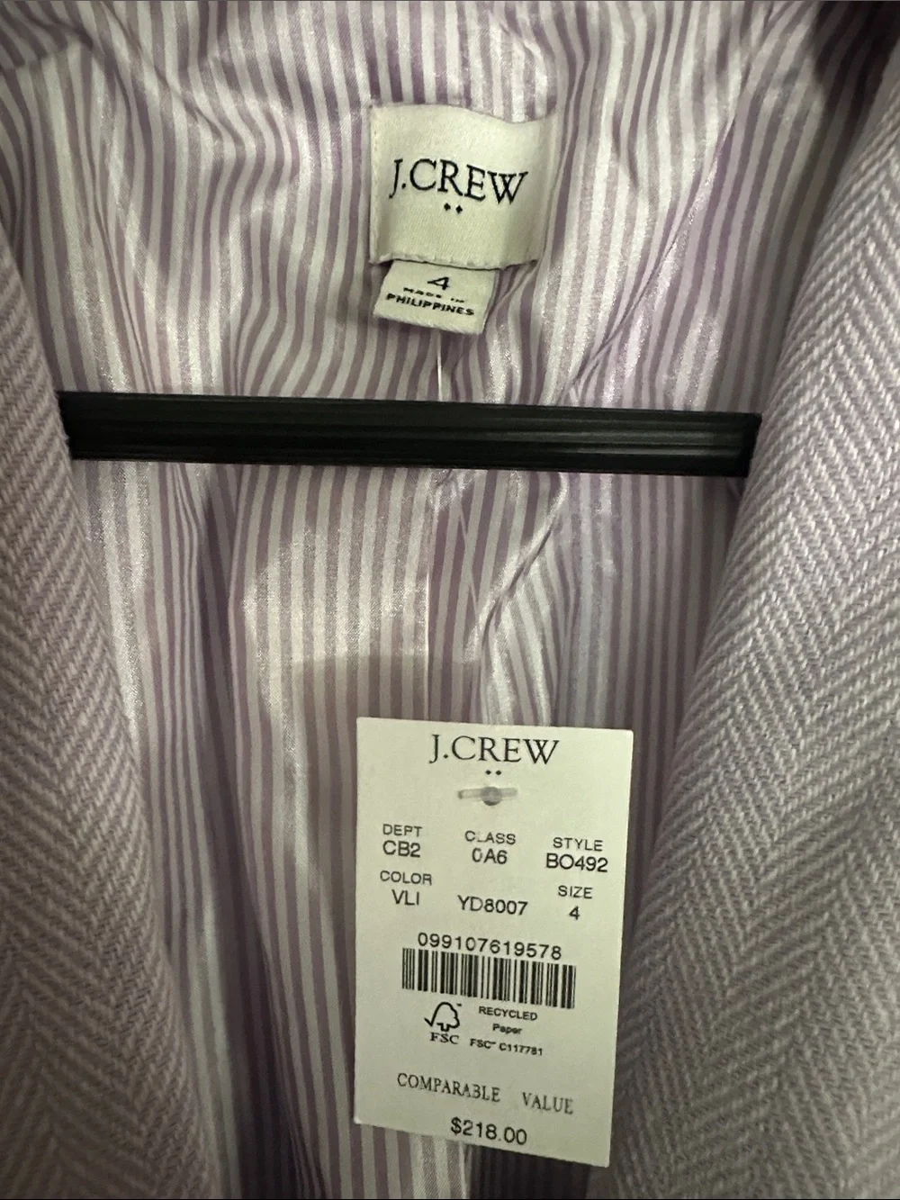 J. Crew Lavender Tailored Single-Button Blazer